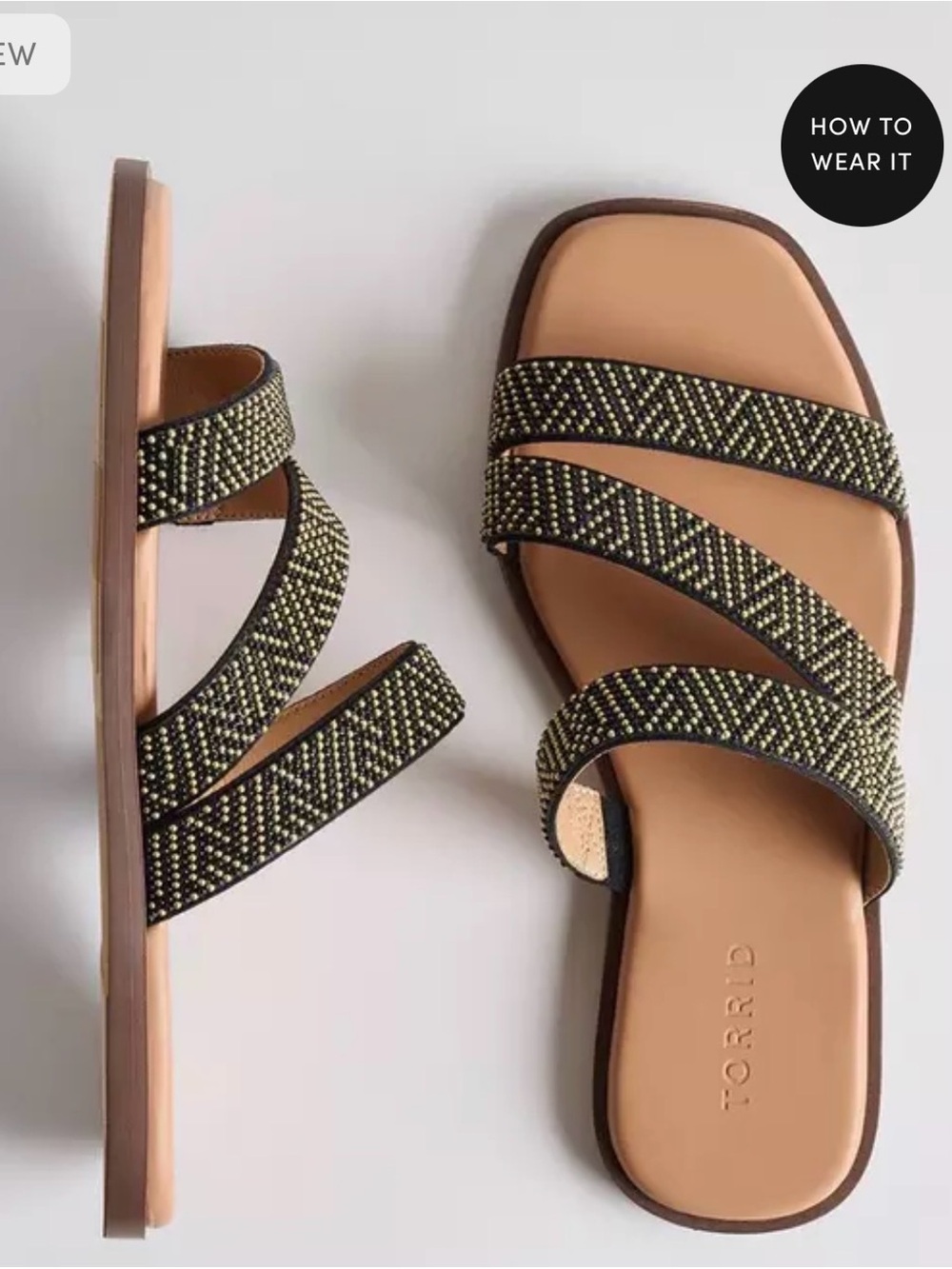 torrid Black & Tan Beaded Triple-Strap Slide Sandals